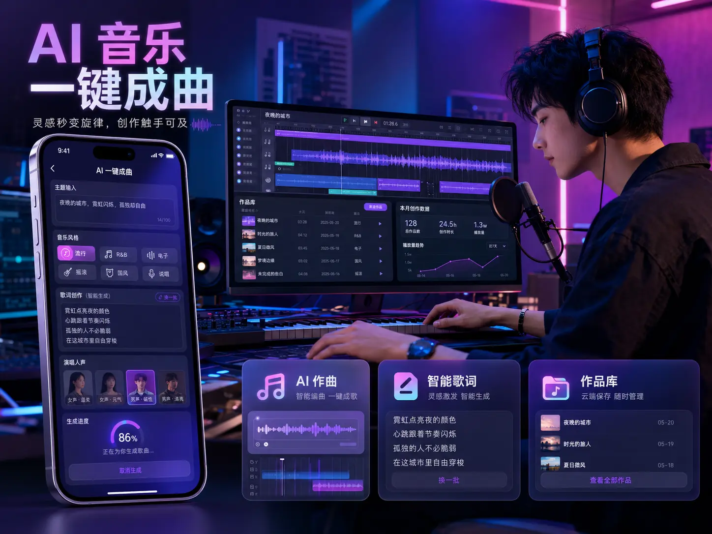 AI 音乐一键成曲真实业务主视觉