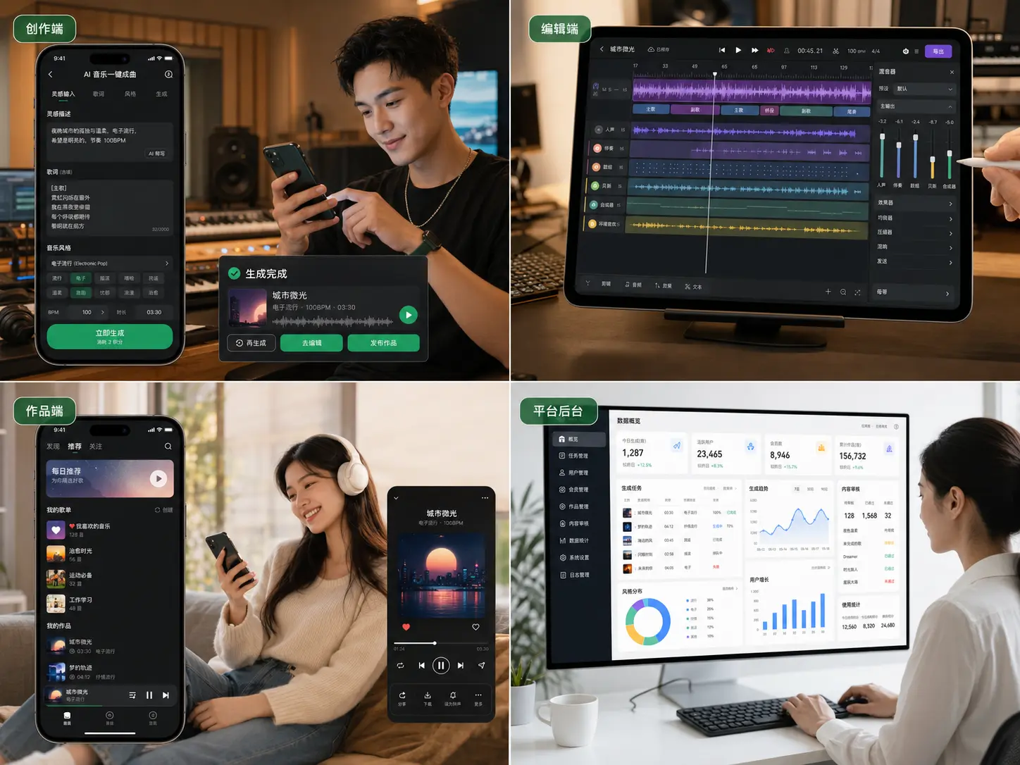 AI 音乐一键成曲多端核心功能界面