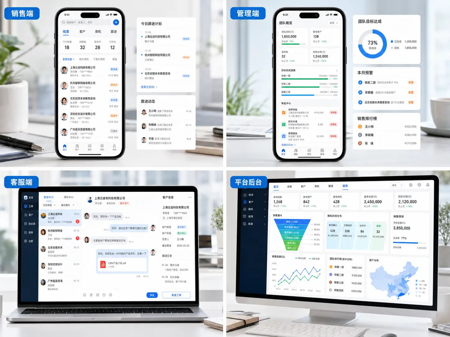 CRM 客户管理系统多端核心功能界面