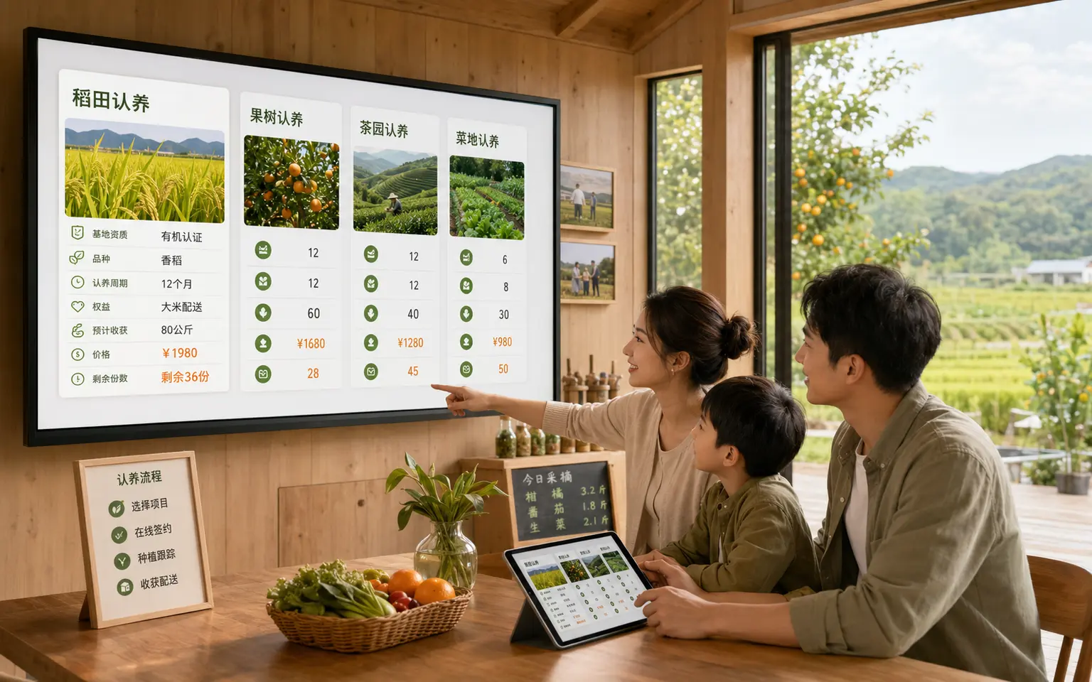 用户比较果树、稻田、茶园和菜地认养项目