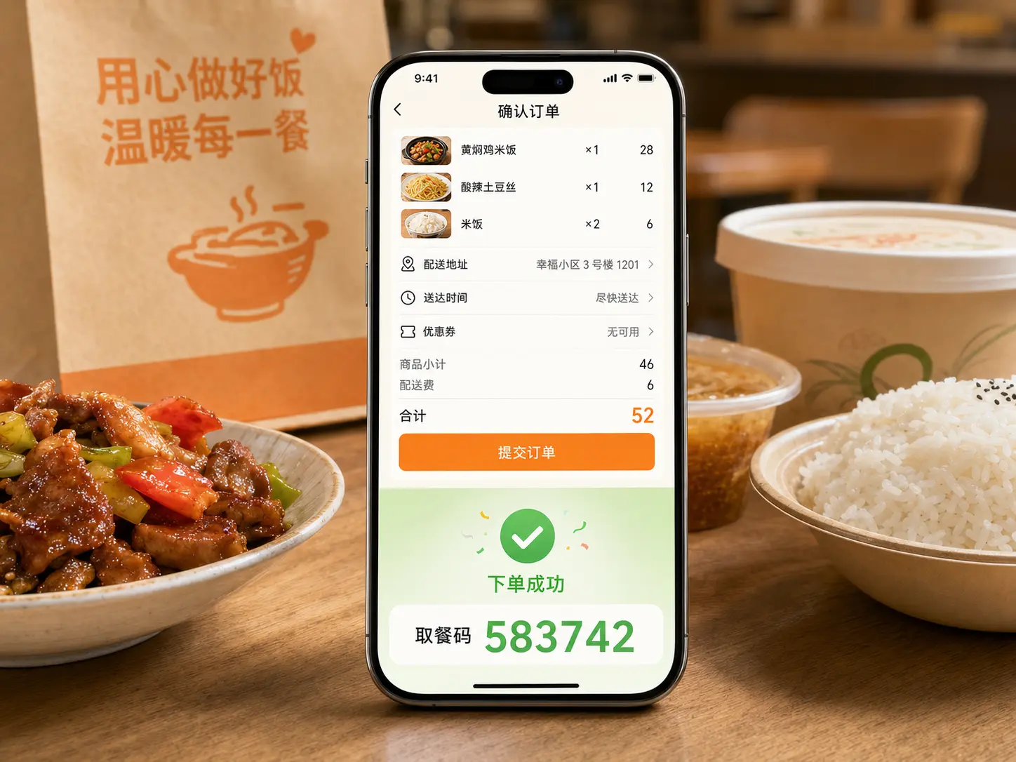 点餐外卖小程序关键业务确认手机界面