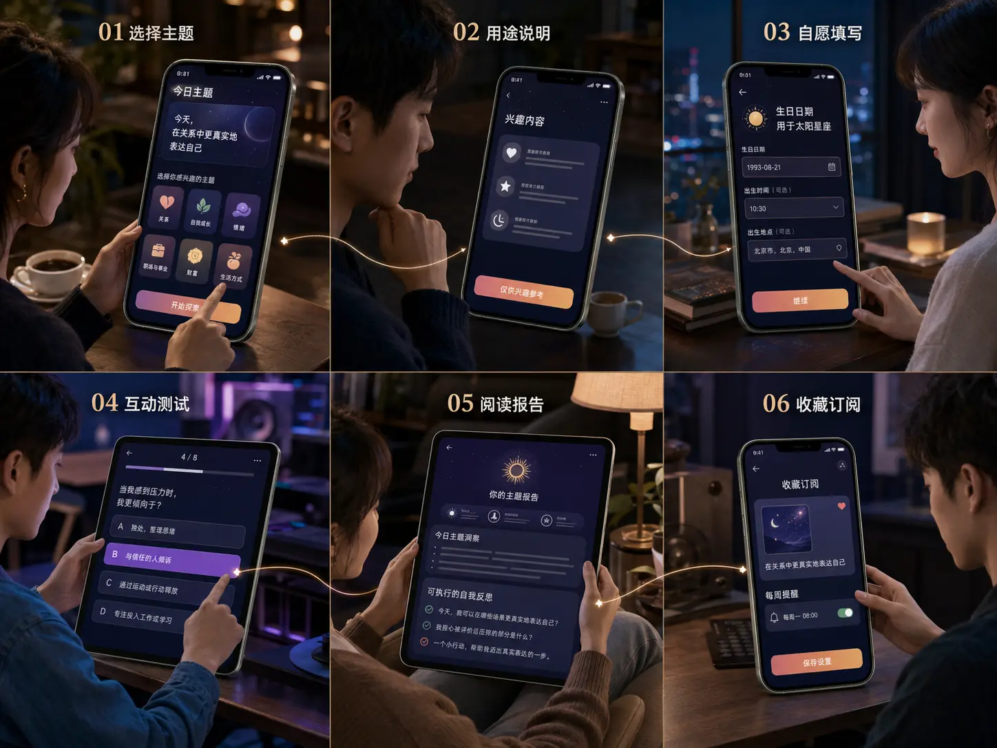 星座测试小程序从主题选择到内容订阅的完整真实业务旅程