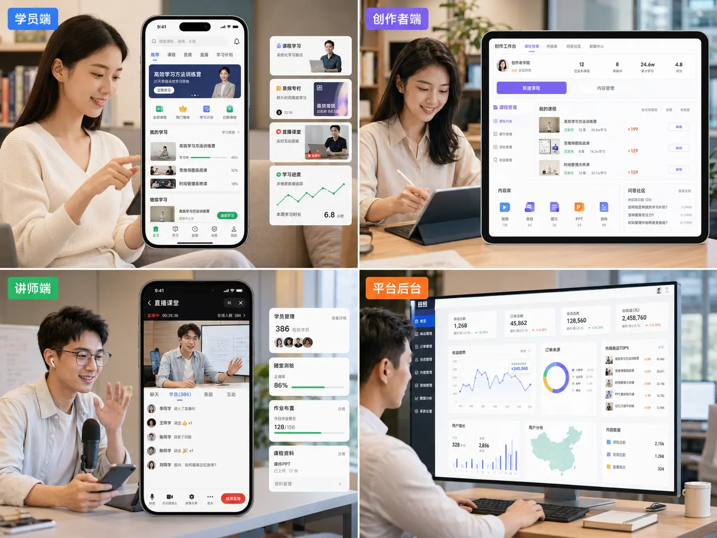 知识付费小程序多端核心功能界面