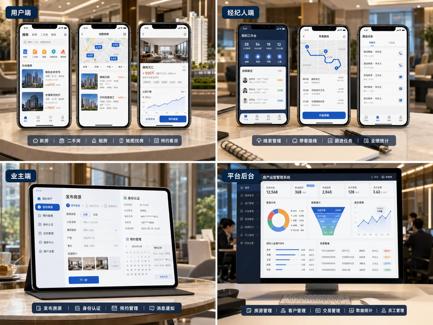房产租售小程序多端核心功能界面