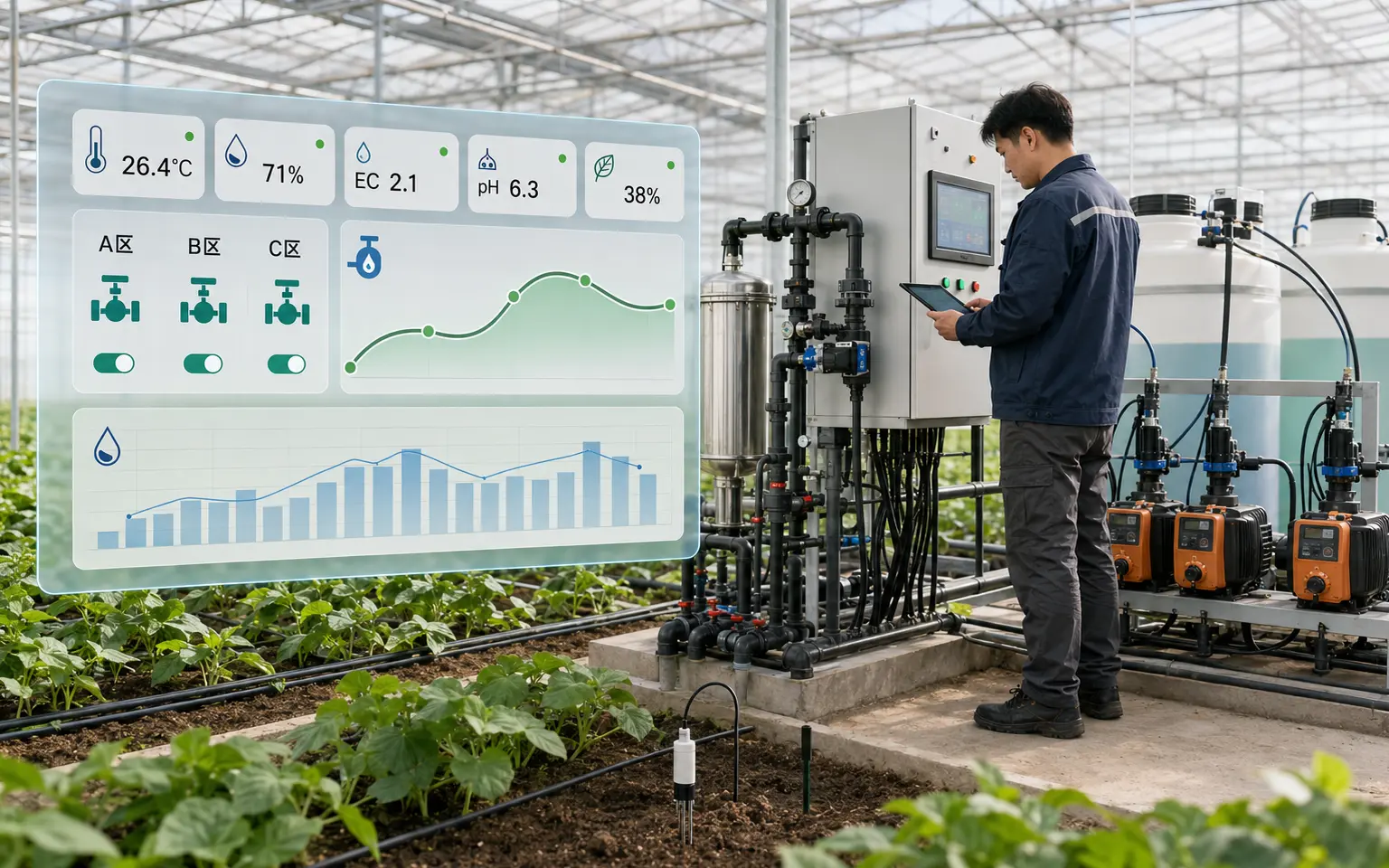 温室水肥一体化系统与环境监测控制界面